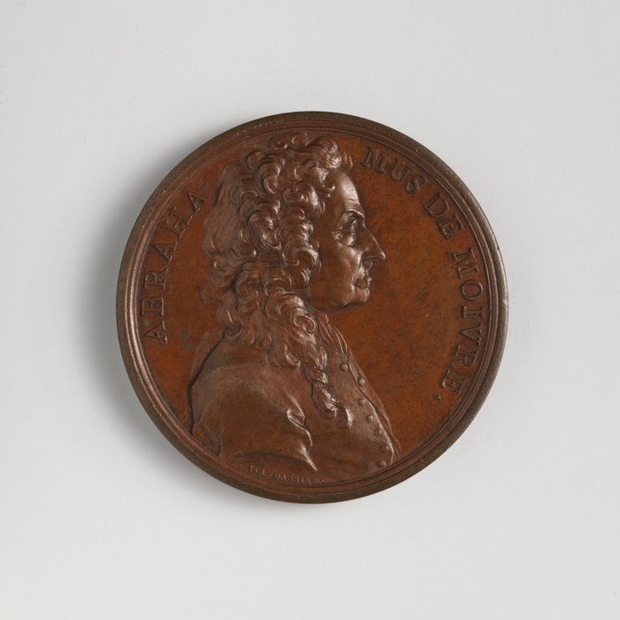 Medalha de bronze com o perfil de Abraham de Moivre, esculpida por Jacques-Antoine Dassier, 1741