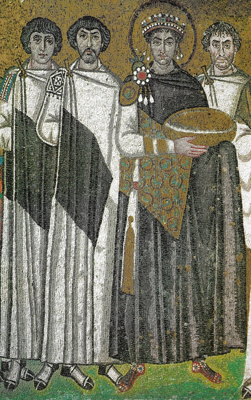 Mosaico de Justiniano I e sua comitiva na Basílica de San Vitale, em Ravena